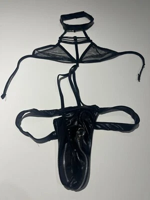 Sexy Lo último Cuerpo de imitación de cuero con cremallera en la entrepierna y top de malla para mujer L Foto 1 de 3