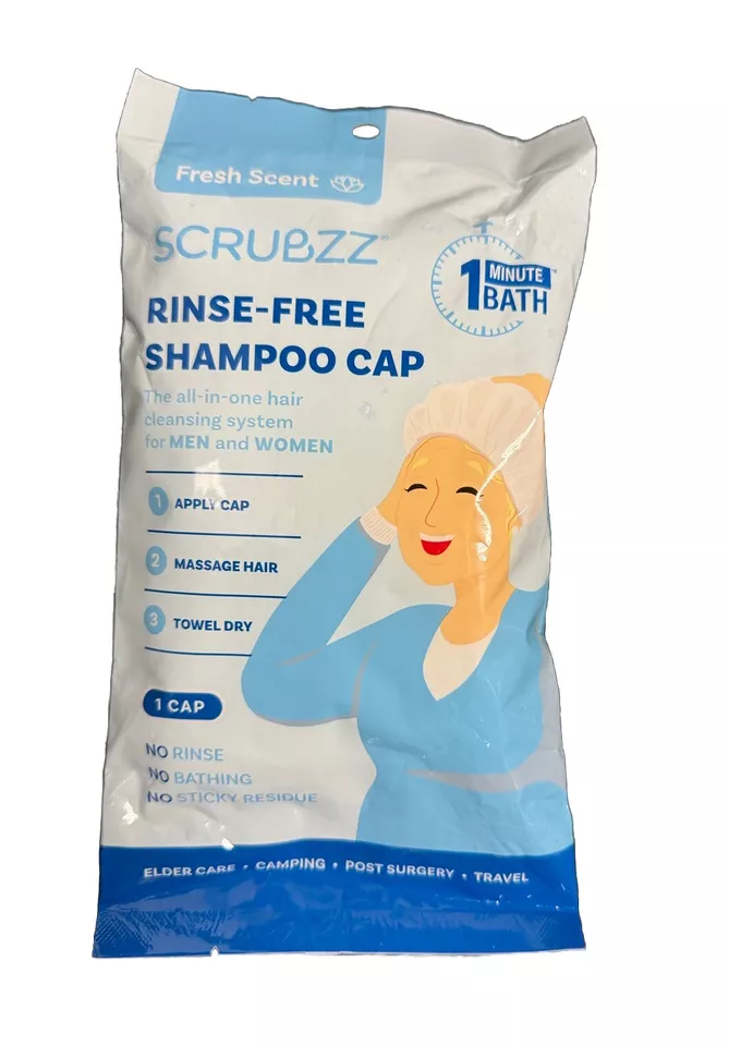 6 Scrubzz Rinse-Free Shampoo Caps New Latex Free; Elder Care, Camping, Post-Surg - Image 1 of 2
