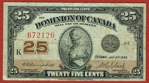 DOMINION OF CANADA 2. 7. 1923 25 centavos Campbell-Clark DC-24d P-11c en muy buen estado - Imagen 1 de 2
