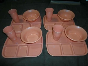 PlasticEating trays with matching cups and bowls set set of 4 great for camping, - Picture 1 of 9