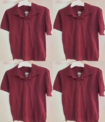 Paquete de 4 polos de piqué de manga corta Dickies Big Boys, borgoña, L**USADOS** Foto 1 de 4