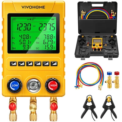 Digital HVAC Manifold Gauge Set Refrigeration AC Gauges for R1234yf R134a R410a - Image 1 of 4
