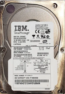 IBM 07K9427 ST318305LC 3.5" 18.2GB Cheetah 73LP SCSI SCA Hard Drive FW C701 - Image 1 of 2