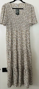 Women's Tiered Flowy Maxi Floral Dress Bell Sleeves Ditsy Cottagecore Prairie L - Picture 1 of 5