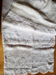 2 Vintage Linen & Lace Pillowcases Open Ended 48" x 18.5" Off White Cream - Picture 1 of 7