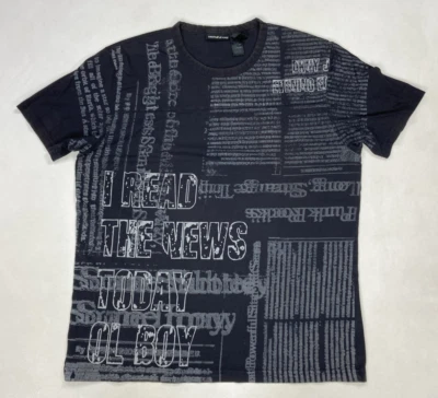 DKNY I Read The News Today All Over Print Graphic T-shirt Men XL Black AOP Y2K - Image 1 of 4