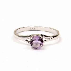 Natural Amethyst Stone Ring, 925 Silver Ring Round Shape 9 US Engagement Ring - Picture 1 of 4