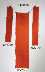 3 x Antique Vintage Japanese silk kimono fabric orange brown arrow 5 - Picture 1 of 24