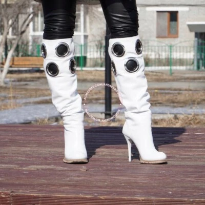 GIANMARCO LORENZI IT38 EU38,5 US8 punta redonda plataforma tacones de aguja botas de rodilla Foto 1 de 4