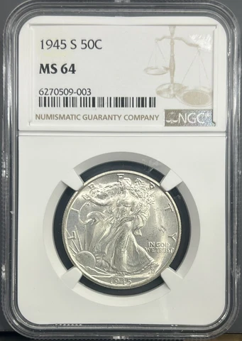 1945-S NGC MS64 Walking Liberty Half Dollar 50c - Lustrous Blast White Cover