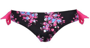Parte inferior de bikini Curvy Kate Moonflower negra y rosa talla 12 con volantes laterales - Imagen 1 de 2