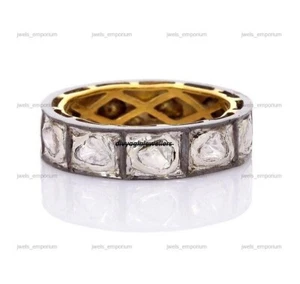 Natural Polki Diamond 925 Sterling Silver Band Engagement Ring Women Ring Gift - Picture 1 of 9