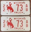 Wyoming 1988 TETON COUNTY TRUCK License Plate PAIR # 22 73 AB