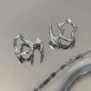 Pendientes Líquidos Irregulares Y2K para Mujer Color Plata Hip-Hop Punk Moda Geo... - Imagen 1 de 14