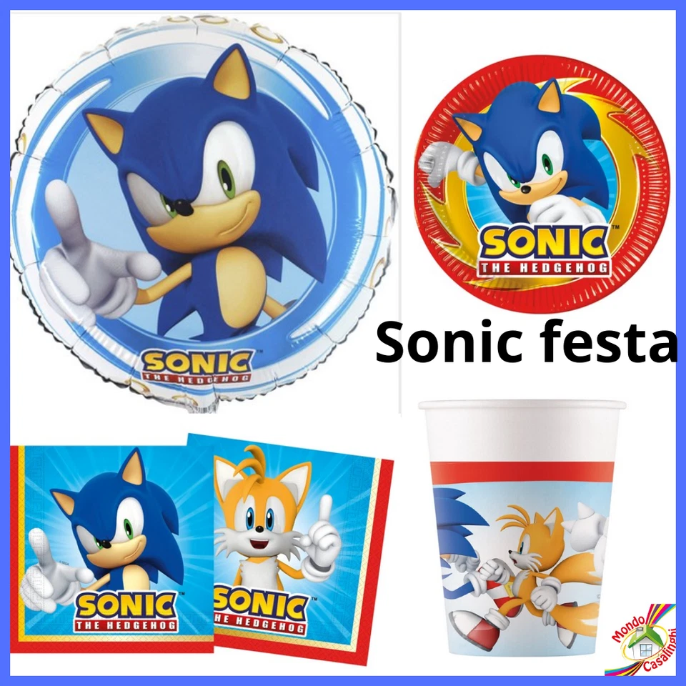 Kit festa di compleanno set party sonic the hedgehog mega drive addobbi piatti e - Immagine 1 di 1