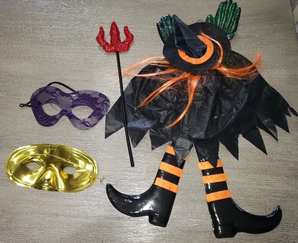 CRASHED WITCH 2 EYE MASKS 1 LACE DESIGN DEVIL S WAND HALLOWEEN COSTUME WEAR - Image 1 of 1