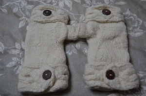 Unbranded Ivory 100% Wool Cable Knit 100% Polyester Fleece Lined Gloves One Size - Picture 1 of 8