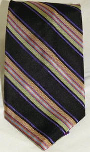 ALTEA Milano Multicolor & Black Stripe Lightly Textured  Silk Tie 60" x 4" - Picture 1 of 2