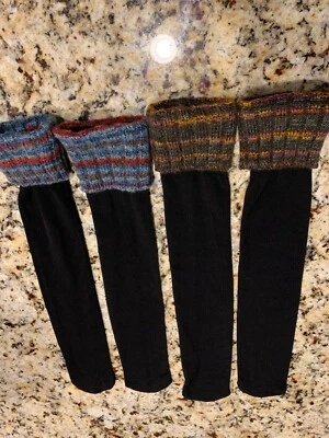 Lot of 2 Boot Cuffs Knit Leg Warmer  Winter Knit Toppers Socks w Knit Trim - Image 1 of 3