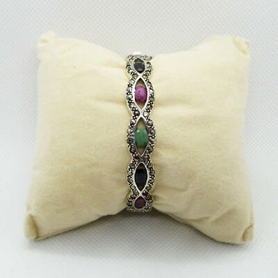 Rubin Saphir Smaragd Markasit Armreif 925 Sterlingsilber ∅ ca. 54 mm - Bild 1 von 4