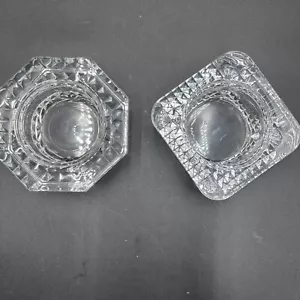 Set of Heavy Crystal Large Pillar Candleholders Ashtrays Made In France - Picture 1 of 9