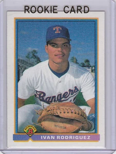 IVAN RODRIGUEZ ROOKIE CARD 1991 Bowman RC Texas Rangers Baseball RC Tigers PUDGE - Picture 1 of 2