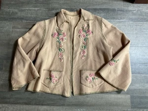 Vintage Embroided On A Handmade Collared Open Coat Check Measurements Tan Sz Xs - Picture 1 of 11