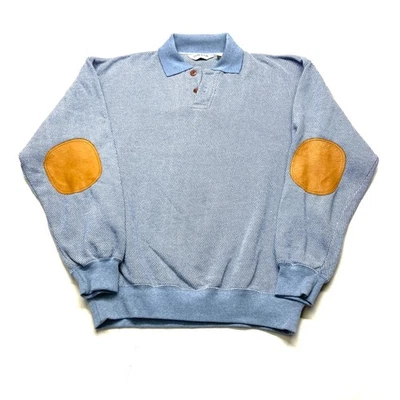VTG Orvis Sporting Traditions Sweatshirt Mens Medium Blue Elbow Patch Collared - Image 1 of 4