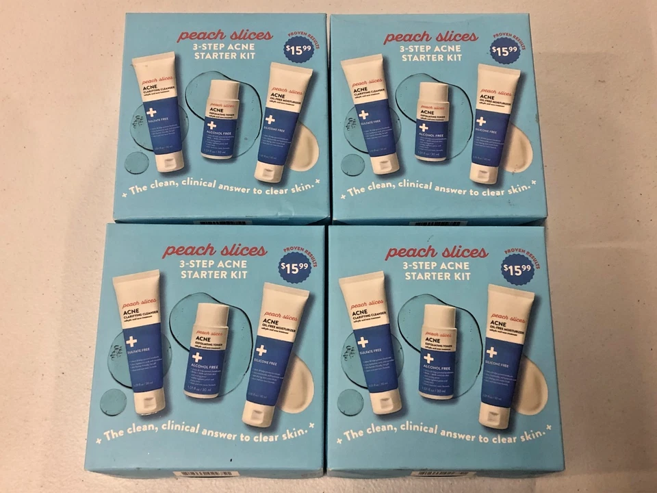4X Rebanadas de Melocotón Kit de Inicio de Acné de 3 Pasos Limpiador + Tóner + Hidratante EXP. 04/ 2026 Foto 1 de 4