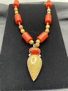 Indianer Halskette Sterlingsilber Träne Tropfen rote Koralle Gaspeite Schmuck - Bild 1 von 24