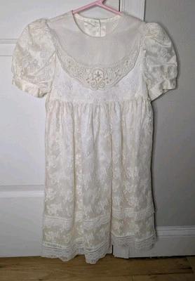 Vestido vintage Jessica McClintock feminino de renda com miçangas marfim branco comunhão tamanho 5 - Imagem 1 de 4
