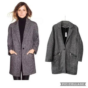White House Black Market Herringbone Tweed Black/White One Button Pea Coat Gr. M - Bild 1 von 15