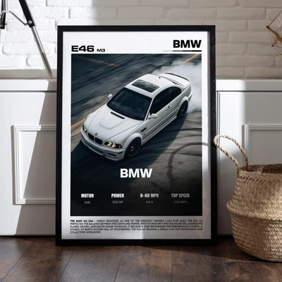 Póster BMW E46 M3 coche deportivo alemán arte de pared clásico M3 cupé impresión decoración Foto 1 de 4