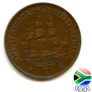 A SOUTH AFRICA 1941 GEORGE VI ONE PENNY coin, 84 Years Old!   (Re: 1941_54/5 - Picture 1 of 2