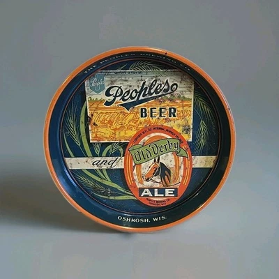 Vintage 1940s Peoples Brewing Oshkosh WI Advertising Old Derby Ale Serving Tray - Image 1 of 4