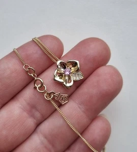 "Collar de diamantes y zafiro rosa orquídea Clogau de oro de 9 quilates con sello de 18"" 3,4 g" - Imagen 1 de 16