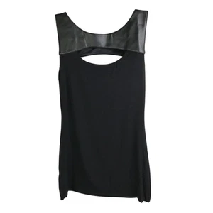 Bailey44 Tank Womens Small Black Scoopneck Leather detail Keyhole back Modern - Picture 1 of 4