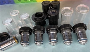 Lot of 10 Pieces) Microscope Objective - 40x Semi Plan 40/0.65 and Eyepieces - Picture 1 of 12