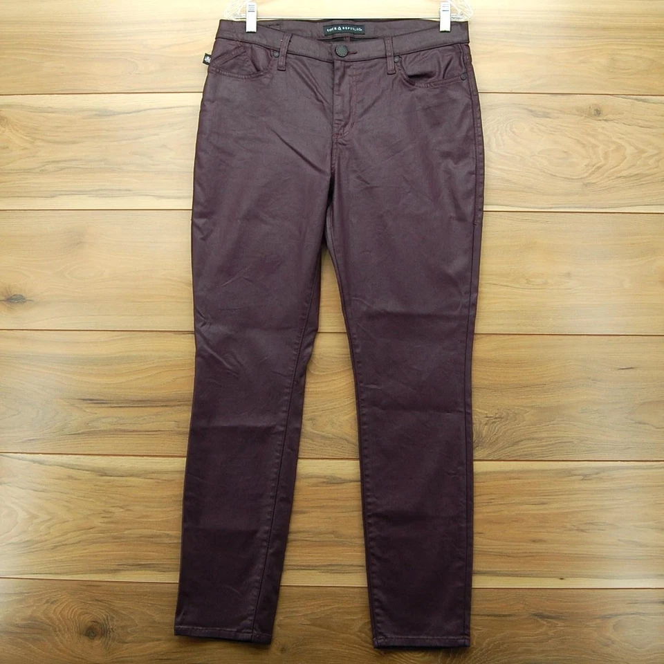 Rock & Republic Jeans Womens 14 Burgundy Berlin Coated Skinny Stretch 5 Pocket - Image 1 of 4