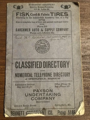 Springfield Missouri MO Early 1900s Telephone Book Directory Rare! - Image 1 of 4