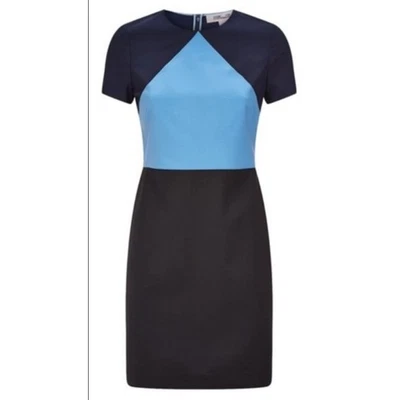 new DIANE VON FURSTENBERG dvf navy blue black colorblock wool sheath dress sz 10 - Image 1 of 4