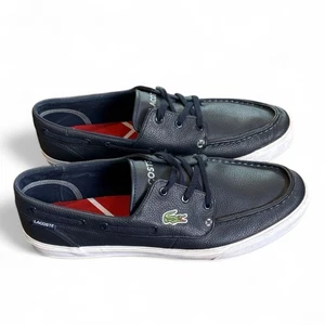 Lacoste Sport Keel Sep 2 Leather Boat Shoes Men 10.5 Navy Lace Ortholite - Picture 1 of 11