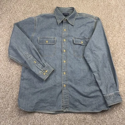 Lands End Denim Jean Shirt Mens Size Large 16 1/2 Blue Long Sleeve Pockets - Image 1 of 4