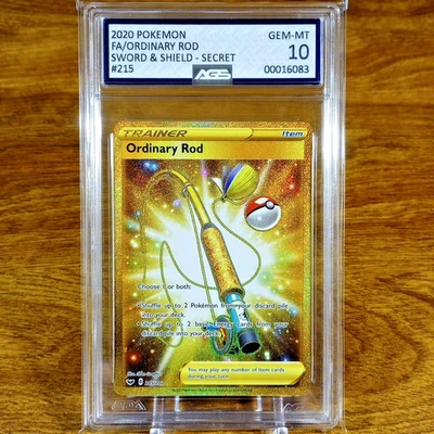 Pokemon Sword & Shield Base Trainer Ordinary Rod 215/202 AGS Gem-MT 10 Holo 2020 - Image 1 of 4