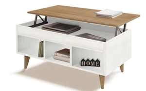 Mesa Centro Mahi Elevable con Almacenaje y Estantes. Madera Maciza. 100x50x47 cm - Imagen 1 de 21