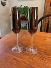Pair of Pier 1 Bronze 9 3/8" Champagne Flutes with Cobalt Glass Lining