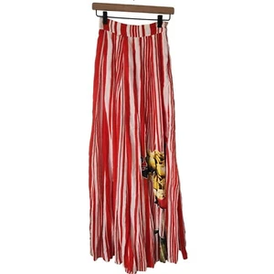 Maxi falda a rayas rojas 100 % seda arena rococó apliques florales para mujer XS - Imagen 1 de 8