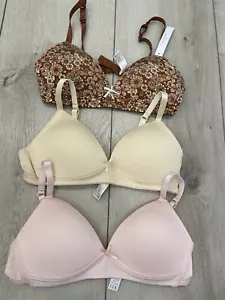 Tahari Girl Bra Set Of 3 NEW Size 32A Yellow Pink Brown Floral - Picture 1 of 5