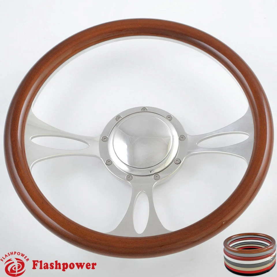 14" Billet Steering Wheels Wood Half Wrap Ford Thunderbird Mustang EXP w/ Horn - Image 1 of 4