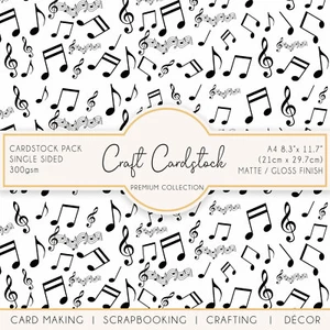 Music Notes Pattern Card Making Scrapbook 300gsm A4 Craft Cardstock Cameo Circut - Picture 1 of 4